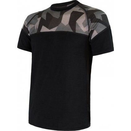 Pánské merino tričko SENSOR Impress černá/camo (Velikost XL, Barva černá)