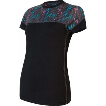 Dámské merino triko SENSOR Impress černá/stripes (Velikost S, Barva černá)