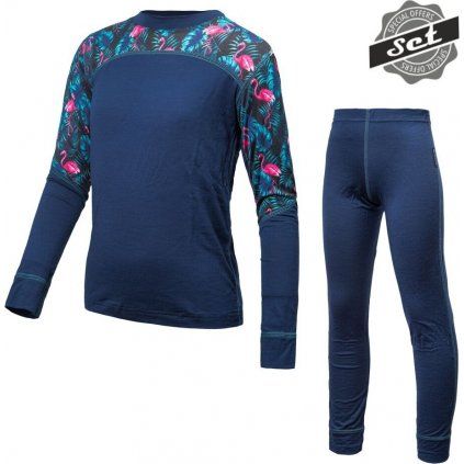 Dětský termo set SENSOR Merino Impress deep blue/floral (Barva modrá, Velikost 120)