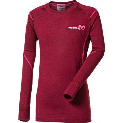 Dětské merino triko PROGRESS Mw Ndrd švestkový melír (Velikost 116/1)