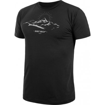 Pánské funkční tričko SENSOR Coolmax Tech Mountains černé (Velikost S, Barva černá)