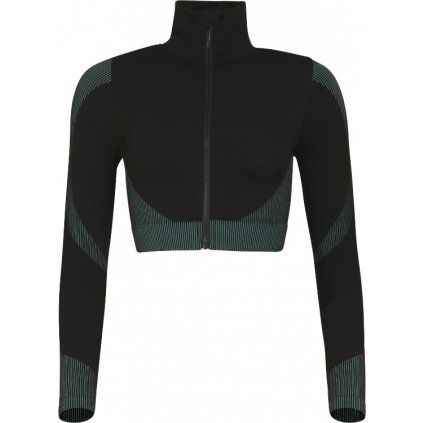Dámská bezešvá sportovní mikina PROGRESS Gema Crop LS černá/zelená (Velikost XS/S)