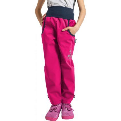 Softshellové kalhoty UNUO bez zateplení Fuchsiové   reflexní obrázek Evžen (Velikost 98/104, Věk 2-4 roky)