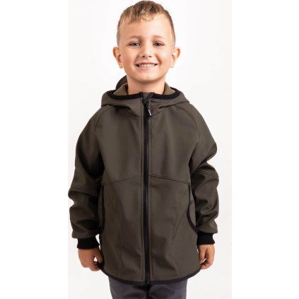 Dětská softshellová bunda UNUO s fleecem Street, Khaki (Velikost 80/86, Věk 12-18 měsíců)