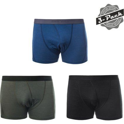 Pánské merino trenky 3ks SENSOR Air černé/zelené/modré (Velikost L, Barva modrá)