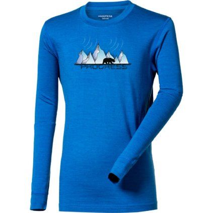 Dětské merino triko PROGRESS Stig Iceland modrý melír (Velikost 128/1)