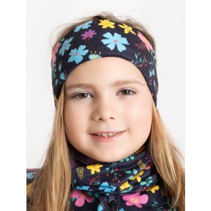 Dětská čelenka UNUO fleecová Elise, Kytičky (Velikost M (49 - 52 cm), Věk 3-6 let)