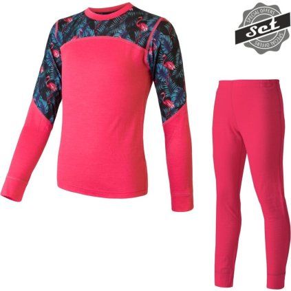 Dětský funkční set SENSOR Merino impress set růžová/floral (Velikost 150, Barva růžová)