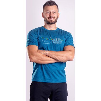 Pánské merino triko PROGRESS Hrutur Yak petrol melír (Velikost M)