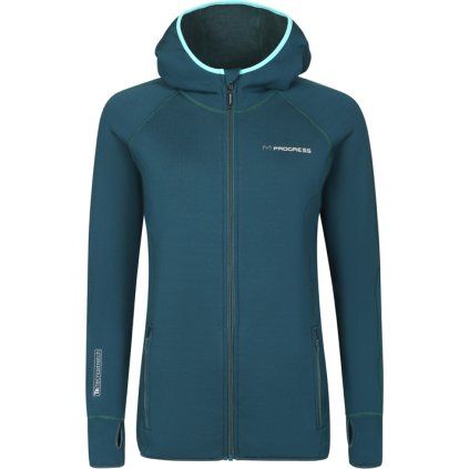 Dámská funkční mikina PROGRESS Tispa Merino Hoody s kapucí - zelená (Velikost S)