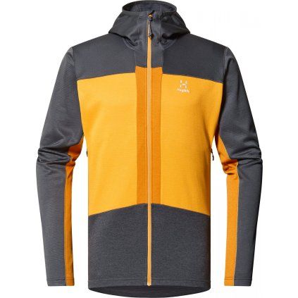 Pánská technická mikina Haglöfs ROC Flash Mid Hood - tmavě šedá/žlutá (Velikost S)
