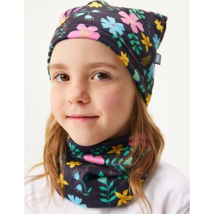 Dětská čepice fleecová UNUO Basic, Kytičky (Velikost S (45 - 48 cm), Věk 1-3 roky)