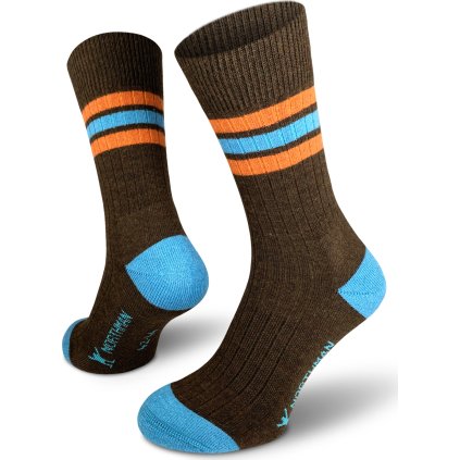 Merino ponožky NORTHMAN Larvik hnědomodré (Velikost 42-44)