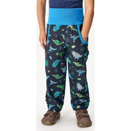 Dětské softshellové kalhoty UNUO s fleecem Basic, Navy, Dino (Velikost 98/104, Věk 2-4 roky)