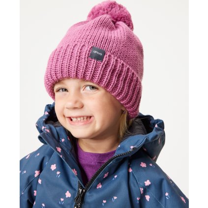 Dětská čepice UNUO pletená Bobble, Růžová (Velikost S (45 - 48 cm), Věk 1-3 roky)
