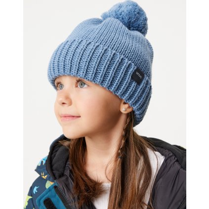 Dětská čepice UNUO pletená Bobble, Modrá (Velikost S (45 - 48 cm), Věk 1-3 roky)