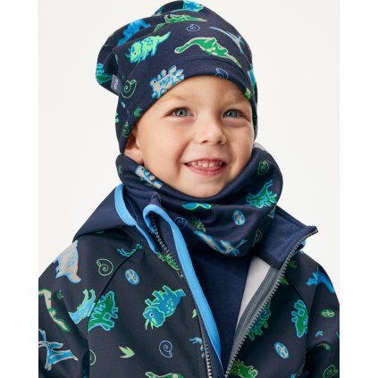 Dětská čepice fleecová UNUO Basic, Navy, Dino (Velikost S (45 - 48 cm), Věk 1-3 roky)