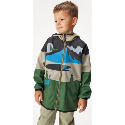 Dětská softshellová bunda UNUO s fleecem Basic, Černá, Sopka (Velikost 98/104, Věk 2-4 roky)