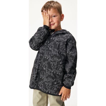 Dětská softshellová bunda UNUO s fleecem Basic, Černá, Dino (Velikost 86/92, Věk 18-24 měsíců)