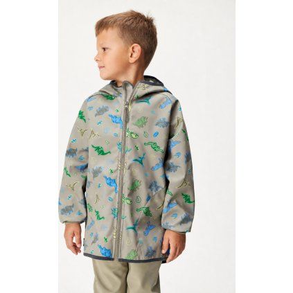 Dětská softshellová bunda UNUO s fleecem Basic, Khaki, Dino (Velikost 86/92, Věk 18-24 měsíců)