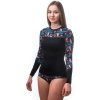 Dámské termo tričko SENSOR Merino impress černá/floral (Velikost S, Barva černá)