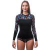 Dámské termo tričko SENSOR Merino impress černá/floral (Velikost S, Barva černá)