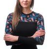 Dámské termo tričko SENSOR Merino impress černá/floral (Velikost S, Barva černá)